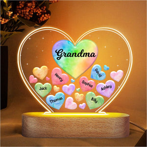 Grandma Mom Hearts In Heart Personalized Acrylic Heart LED Night Light