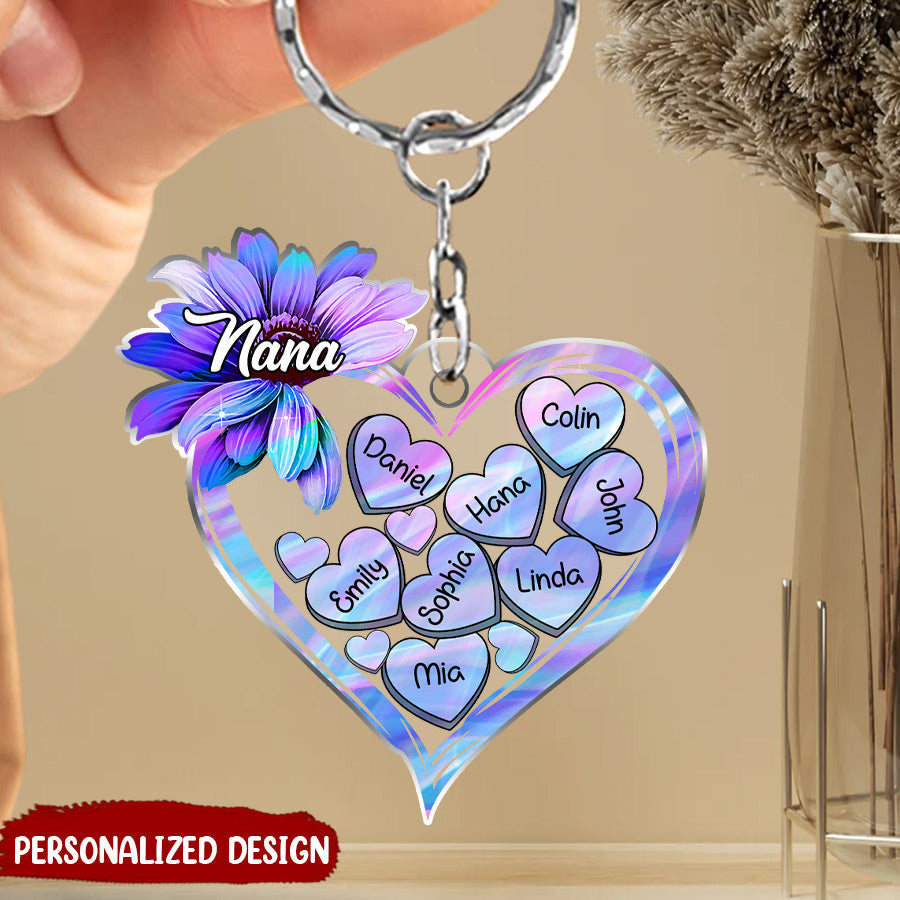 Hologram Sunflower Grandma Mom Heart Loads Of Love Kids Personalized Acrylic Keychain