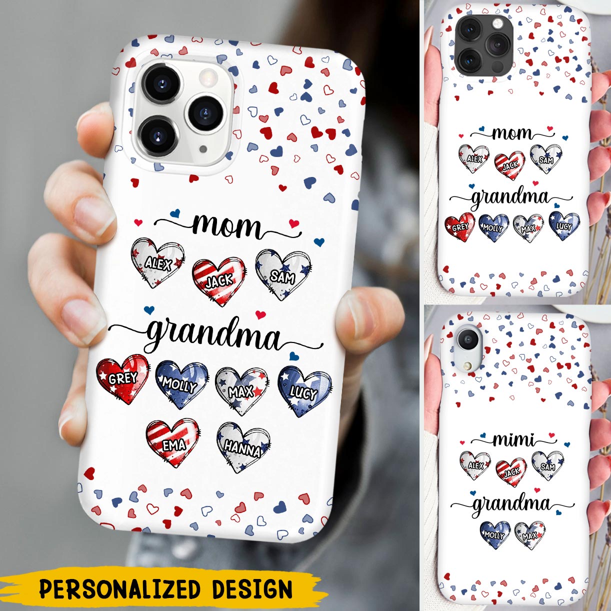 Mom Grandma Heart Grandkids American Flag Personalized Phone Case