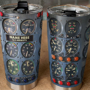 Personalized Flight Instruments Panel Tumbler Cup - Custom Name Pilot