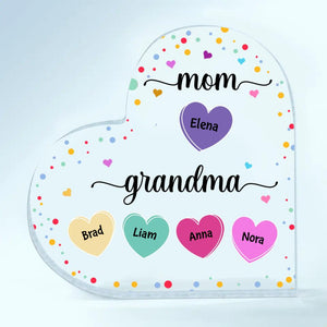 Personalized Heart-Shaped Acrylic Plaque - Gift For Grandma - Mom, Grandma And Grandkids