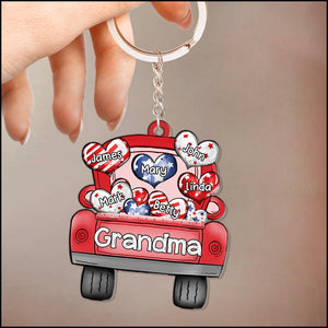 Personalized Nickname Grandma 4th of July Truck Loading Heart Acrylic Keychain