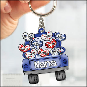 Personalized Nickname Grandma 4th of July Truck Loading Heart Acrylic Keychain