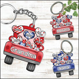 Personalized Nickname Grandma 4th of July Truck Loading Heart Acrylic Keychain