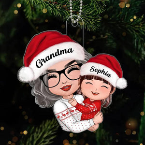 Doll Grandma Mom Hugging Kid - Personalized Christmas Acrylic Ornament