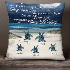 The best things in life Turtle Family On The Beach Sunset Personalized Pillow