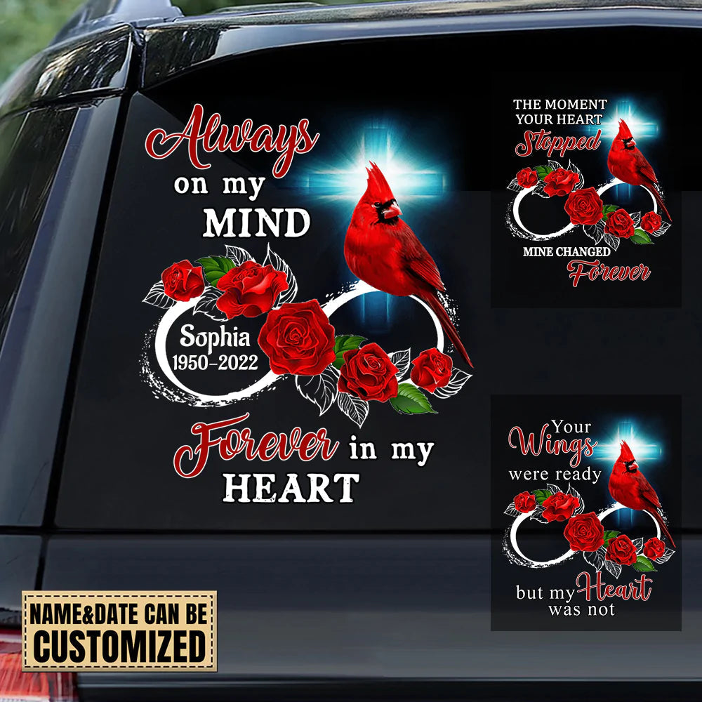 PERSONALIZED FAMILY LOSS CARDINAL ROSE INFINITE LOVE DECAL MEMORIAL GIFT