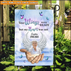 Personalized memorial upload photo garden flag house flag Your Wings were ready