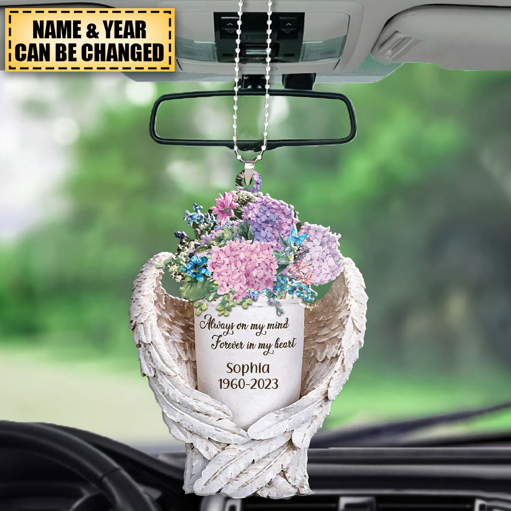 Personalized Hydrangea Vase Wings Memorial Acrylic Ornament