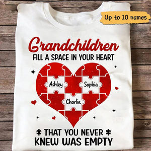 Grandchildren Fill Spaces In Grandma Heart Personalized Shirt