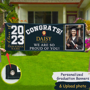 Congrats Class of 2023 Banner With Custom Image, Quotes & School Name Can Be Changed