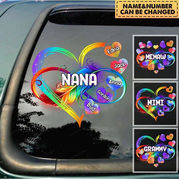 Grandma Grandkids Infinity Love Family Gift Heart Rainbow Decal