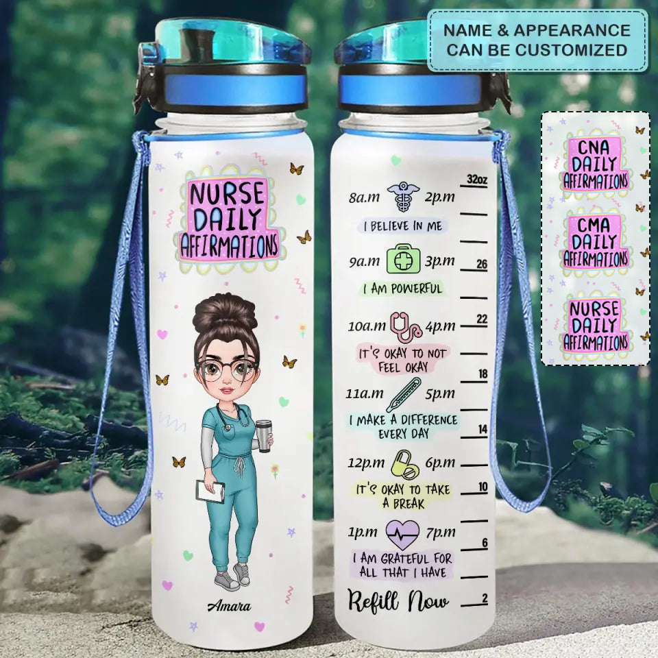 Personalized Water Tracker Bottle-Birthday Gift For Nurse-Nurse Daily Affirmation