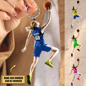 PERSONALIZED GIRL/FEMALE SHOOTING BASKETBALL ACRYLIC CHRISTMAS KEYCHAIN