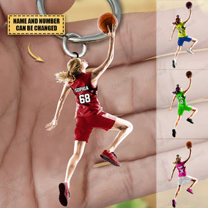 PERSONALIZED GIRL/FEMALE SHOOTING BASKETBALL ACRYLIC CHRISTMAS KEYCHAIN